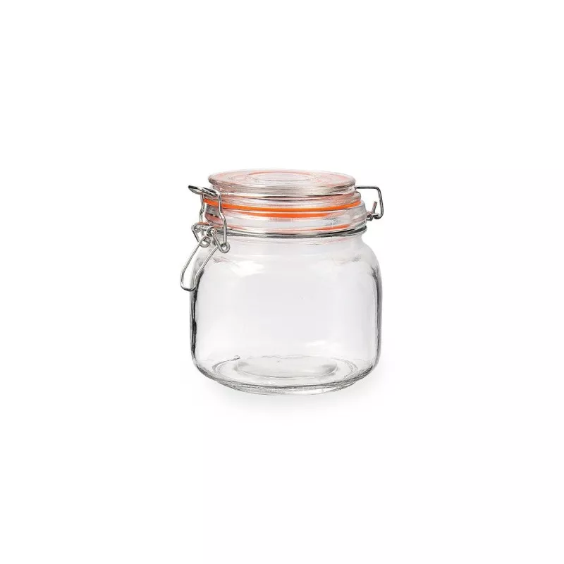 Tarro de cristal hermético 0,7L Arc New Canette 7609002 con tapa naranja y cierre de clip, diseño práctico y elegante.