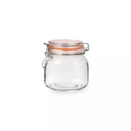 Tarro de cristal hermético 0,7L Arc New Canette 7609002 con tapa naranja y cierre de clip, diseño práctico y elegante.