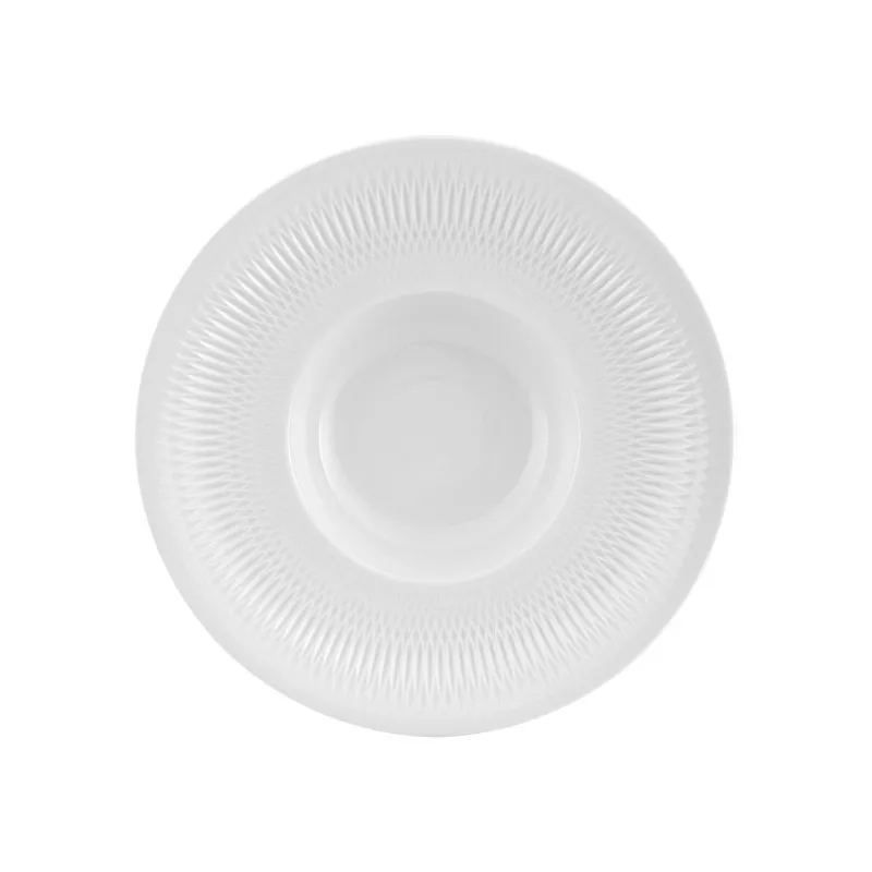 PLATO HONDO RISOTTO 27 CM. UTOPIA de cerámica blanca con diseño texturizado y borde decorativo elegante