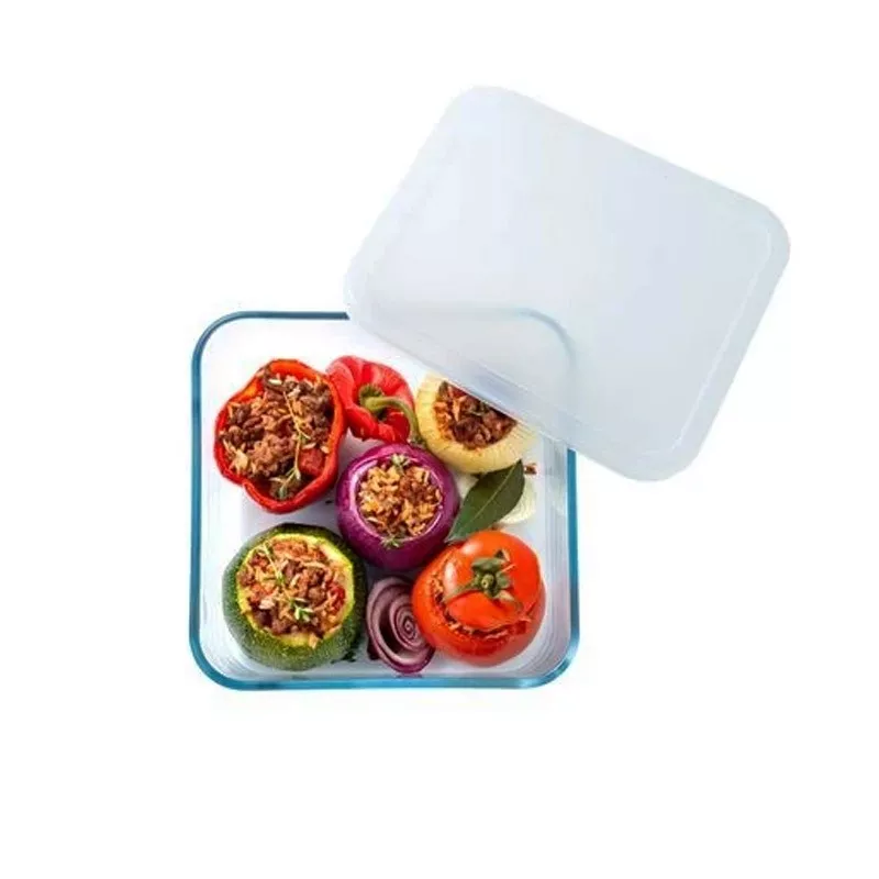 Táper Pyrex Cook&Heat 0,35 L cuadrado de vidrio transparente con tapa hermética y diseño prático para almacenar alimentos.