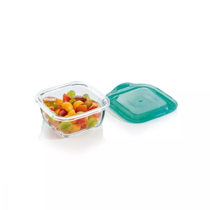 Recipiente cuadrado Luminarc Keep’n Box 1,17L de vidrio transparente con tapa verde y diseño funcional de 17cm