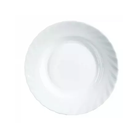 PLATO HONDO TRIANON BLANCO cerámica brillante, diseño elegante y borde texturizado, ideal para presentar sopas y guisos.