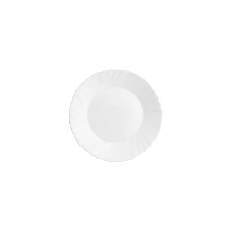 PLATO POSTRE 20 EBRO BORMIOLI ROCCO 8159117 blanco de vidrio con borde ondulado y diseño elegante.