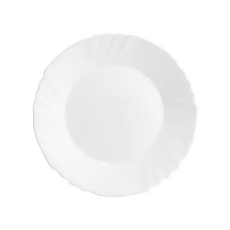 PLATO POSTRE 20 EBRO BORMIOLI ROCCO 8159117 blanco de vidrio con borde ondulado y diseño elegante.