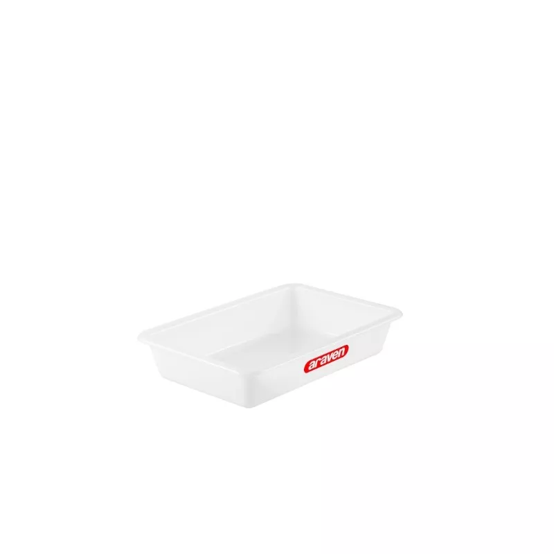 Cubeta Araven 1130 3L grande de plástico rectangular en color blanco para uso profesional y almacenamiento.