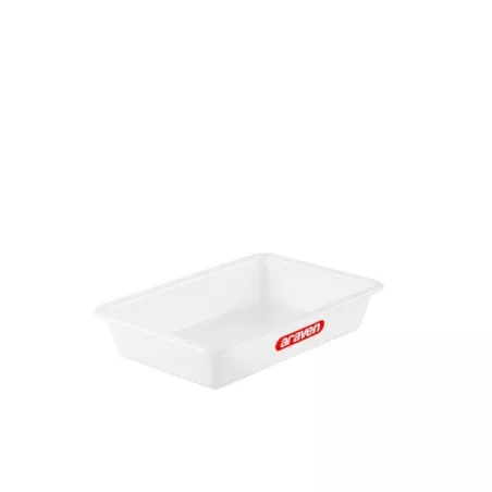 Cubeta Araven 1130 3L grande de plástico rectangular en color blanco para uso profesional y almacenamiento.