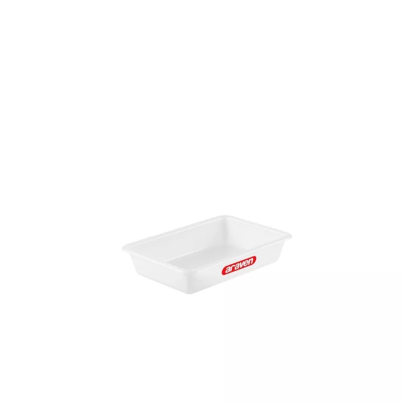 Cubeta Araven 1129 2L plástico profesional rectangular blanca con bordes reforzados y diseño ergonómico.