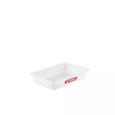 Cubeta Araven 1129 2L plástico profesional rectangular blanca con bordes reforzados y diseño ergonómico.