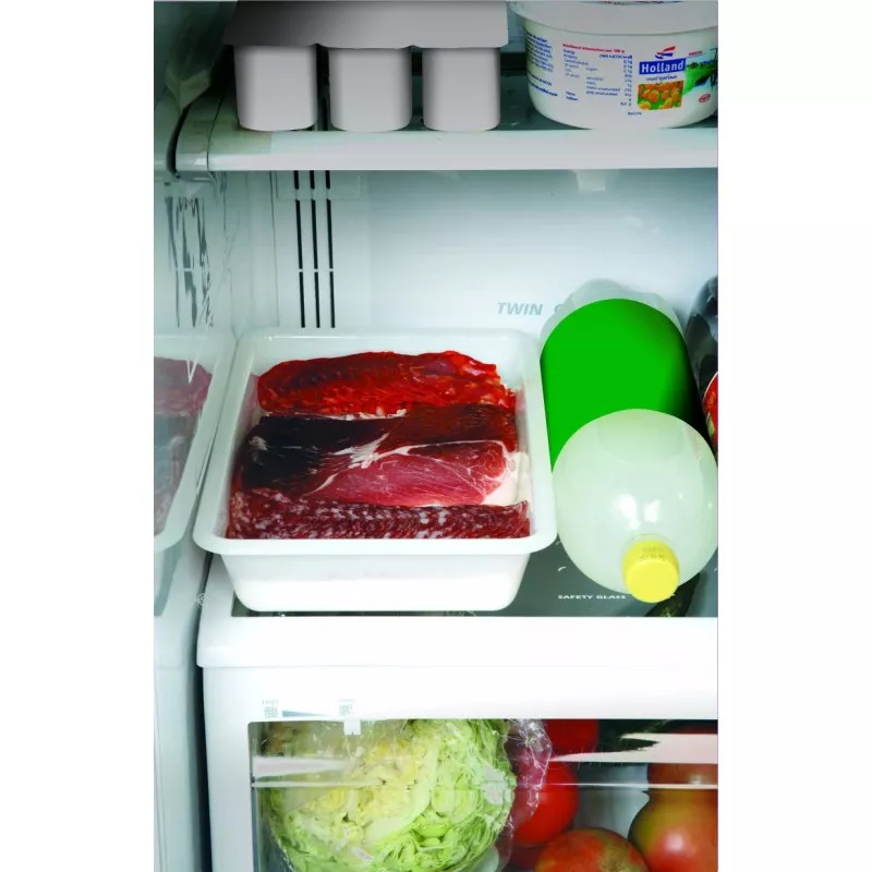 Cubeta Araven 1129 2L plástico profesional rectangular blanca ideal para almacenamiento de alimentos y productos frescos.