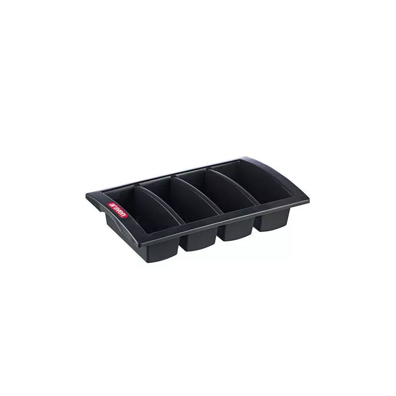 Cubertero de plástico Araven 41128 GN 1/1 Horeca en color negro, con 4 compartimentos y diseño funcional para organización.