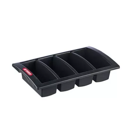 Cubertero de plástico Araven 41128 GN 1/1 Horeca en color negro, con 4 compartimentos y diseño funcional para organización.