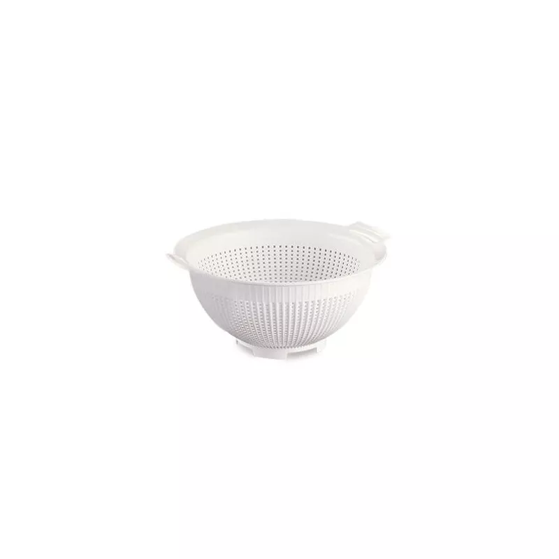 Escurridor redondo Araven 28 cm 4,5 L de polipropileno blanco con diseño perforado y asas para facilitar el uso