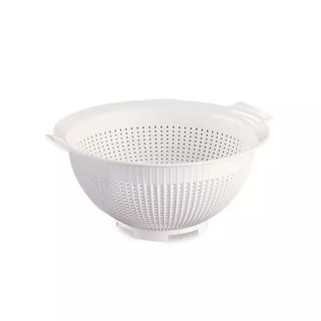Escurridor redondo Araven 28 cm 4,5 L de polipropileno blanco con diseño perforado y asas para facilitar el uso