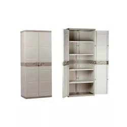 ARMARIO PLASTIKEN DESPENSERO 176X70X44 de plástico gris con cuatro estantes y puertas con tiradores metálicos.