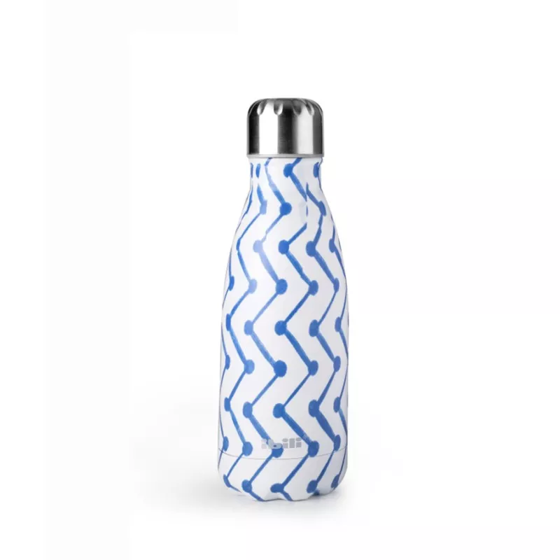 Botella termo doble pared 0,35L Ibili Zigzag 758435Z inox con diseño zigzag azul y acabado en acero inoxidable brillante