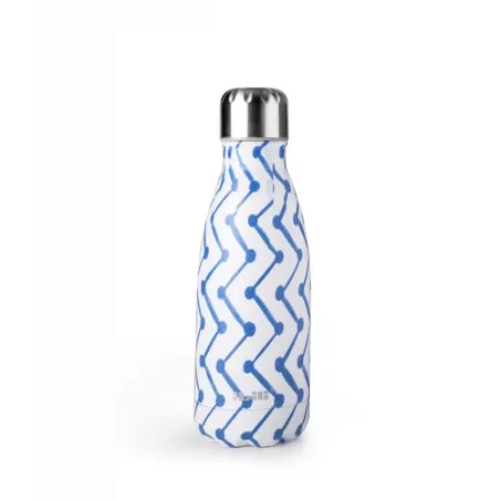 Botella termo doble pared 0,35L Ibili Zigzag 758435Z inox con diseño zigzag azul y acabado en acero inoxidable brillante