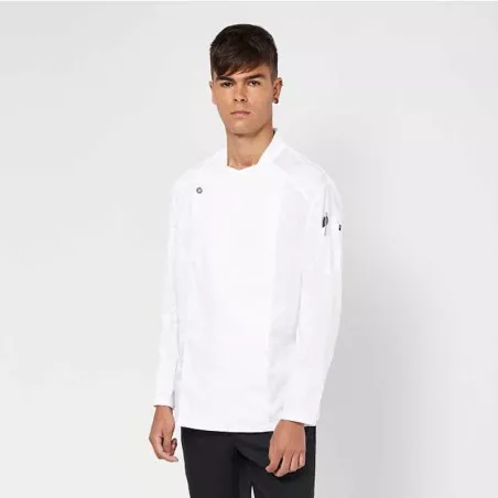 Chaquetilla cruzada Monza 04118 de algodón blanco con botones blancos, ideal para cocina profesional, talla L.