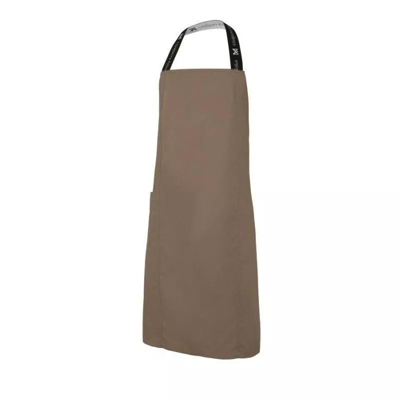 Delantal peto sarga Monza 06419 marrón profesional T-01 con diseño resistente y bolsillo frontal práctico.