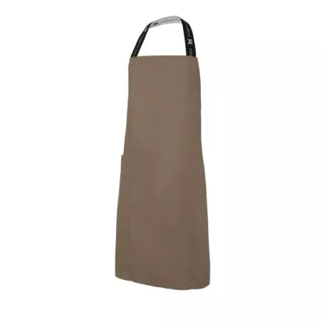 Delantal peto sarga Monza 06419 marrón profesional T-01 con diseño resistente y bolsillo frontal práctico.