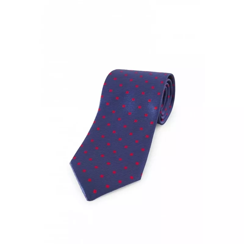 Corbata ancha jacquard Monza 03324 de microfibra azul con motas rojas en diseño elegante y moderno