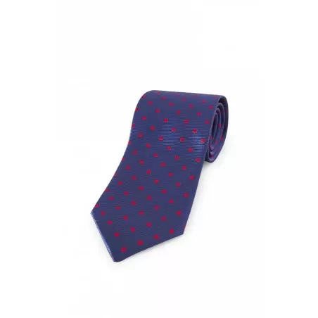 Corbata ancha jacquard Monza 03324 de microfibra azul con motas rojas en diseño elegante y moderno