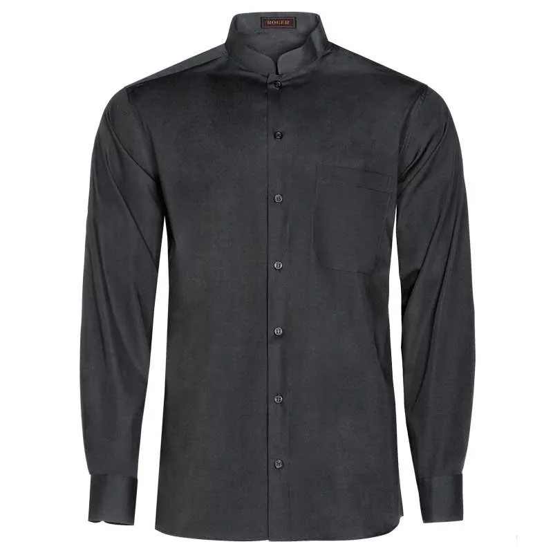 Camisa cuello mao Monza 02139 hombre ML negra T-05 de manga larga en poliéster suave y moderno diseño minimalista