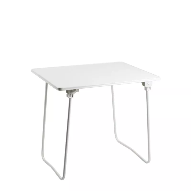 Mesa plegable de jardín camping Alco 117B 80x60 cm blanca con estructura metálica y diseño compacto para exterior.