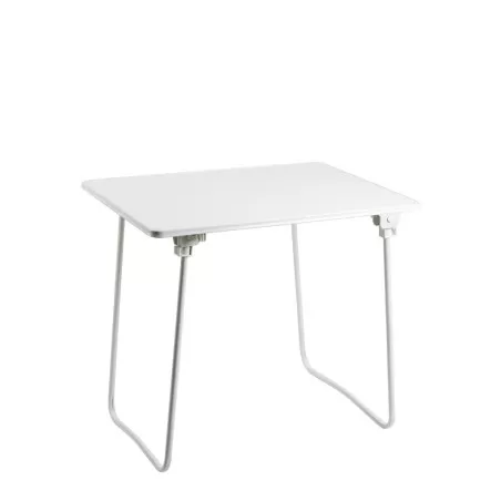 Mesa plegable de jardín camping Alco 117B 80x60 cm blanca con estructura metálica y diseño compacto para exterior.