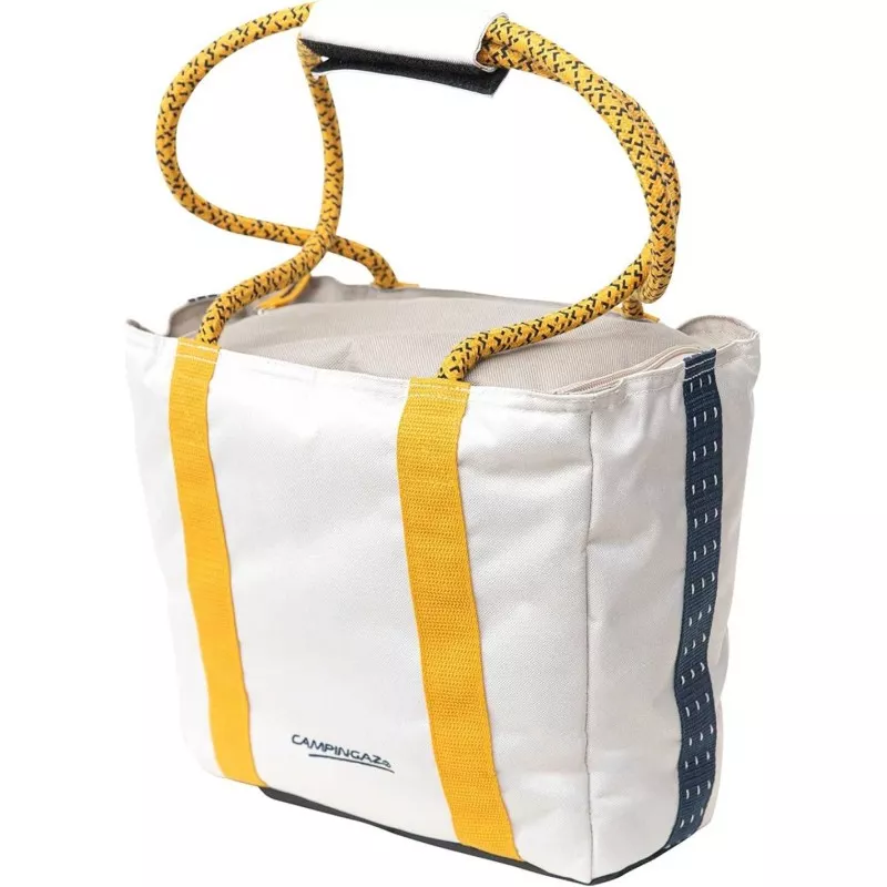 Bolsa térmica bandolera Coleman Jasmin 12 L 38327 blanca con asas amarillas y diseño elegante y funcional.