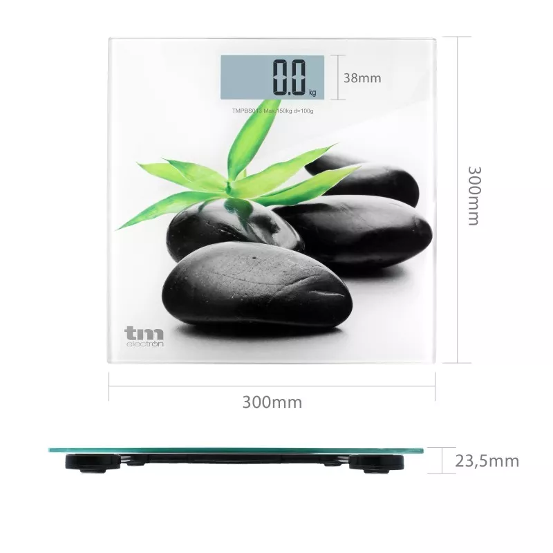 Báscula de baño TM Electron TMPBS013 Zen de vidrio templado, diseño minimalista y capacidad hasta 150 kg