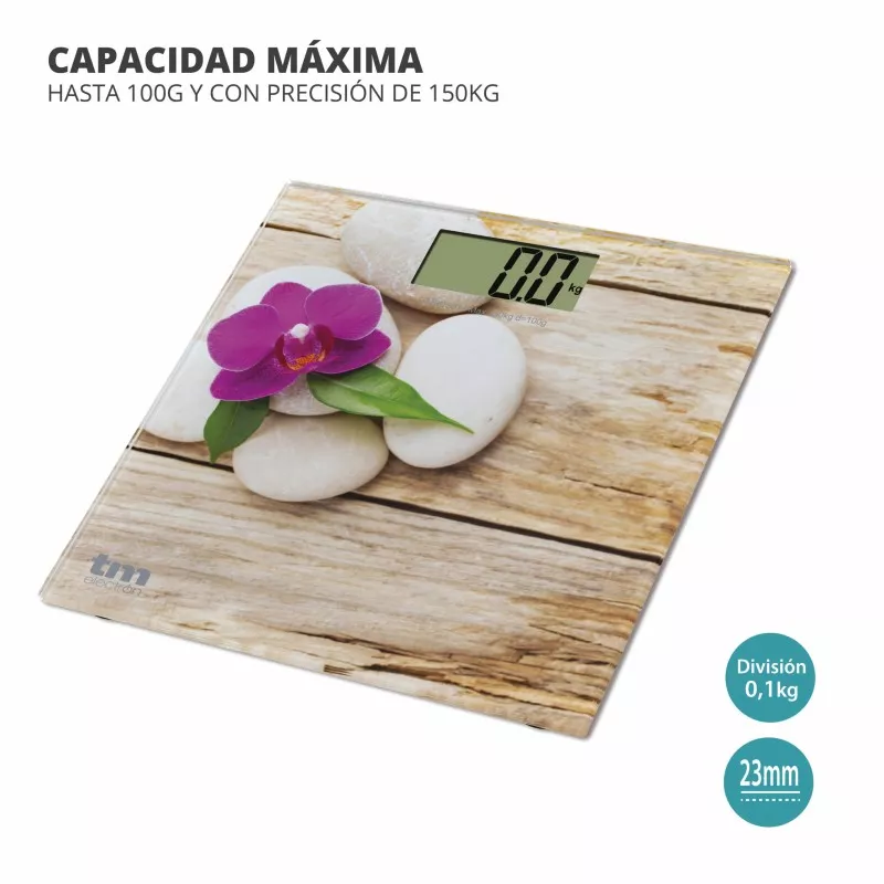 Báscula de baño TM Electron TMPBS014 Zen – cristal templado, diseño ultra delgado 23 mm, hasta 150 kg