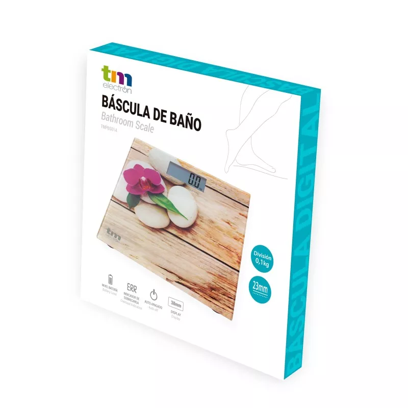 Báscula de baño TM Electron TMPBS014 Zen – cristal templado, diseño ultra delgado 23 mm, hasta 150 kg