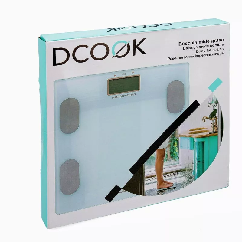 Báscula de baño DCOOK Gallery 8084001, diseño en vidrio templado, mide grasa, hasta 180 kg, color aqua.