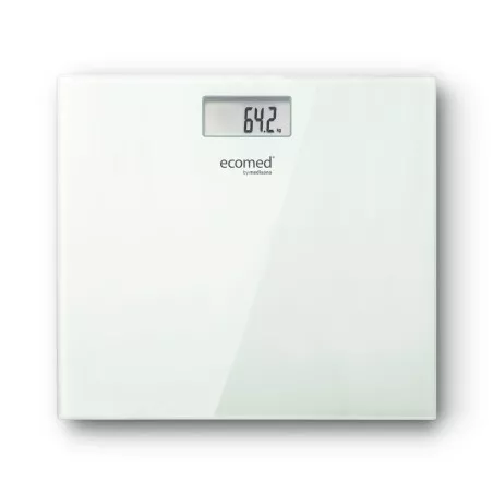 Báscula de baño Medisana 23511 (ECOMED PS-72E) blanca, formato rectangular, hasta 150 kg, con pantalla digital.