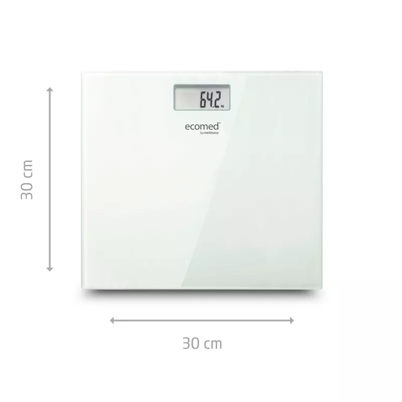 Báscula de baño Medisana 23511 (ECOMED PS-72E) blanca de vidrio con pantalla digital y capacidad de hasta 150 kg