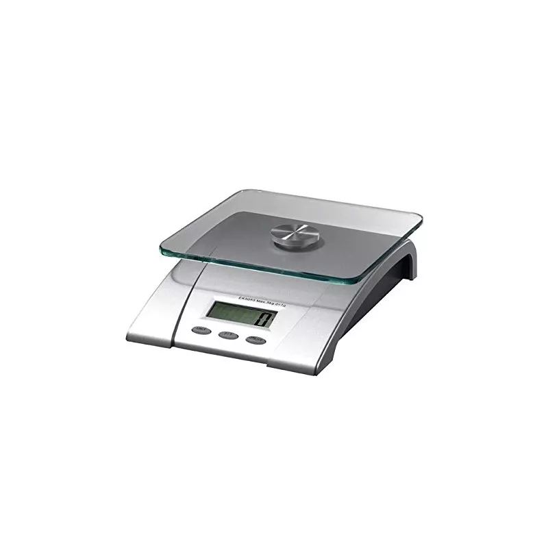 Báscula de cocina digital Ilsa 5 kg con soporte 97521 en acero inoxidable y vidrio templado, diseño moderno y preciso.