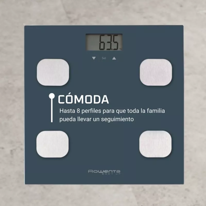 Báscula de baño Rowenta BR2520V0 Body Up – 150 kg, cristal templado 30×30 cm, memoria 8 usuarios, IMC