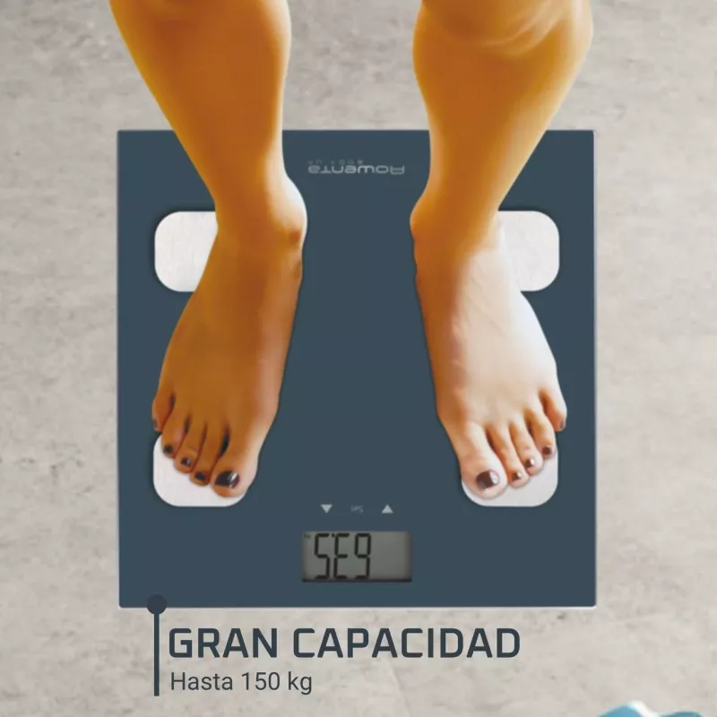 Báscula de baño Rowenta BR2520V0 Body Up – 150 kg, cristal templado 30×30 cm, memoria 8 usuarios, IMC