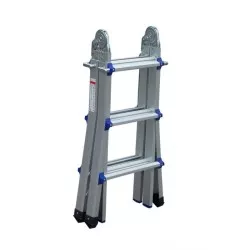 Escalera multifunción Sonecol EMA 3x4 de aluminio plegable, extensible y resistente con acabados en azul y gris.