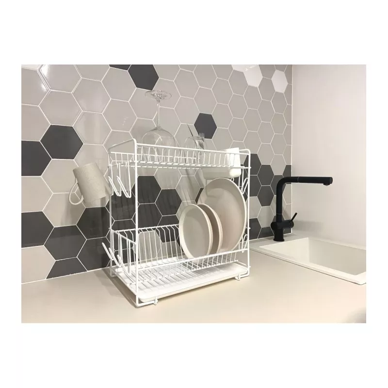 Escurreplatos Sauvic BCO 88980 metálico plastificado blanco con diseño moderno y acabado resistente para cocina.