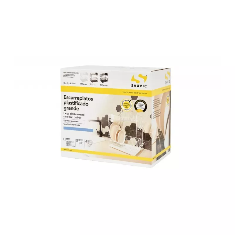 Escurreplatos Sauvic BCO 88980 metálico plastificado blanco, diseño grande y resistente para platos y utensilios.