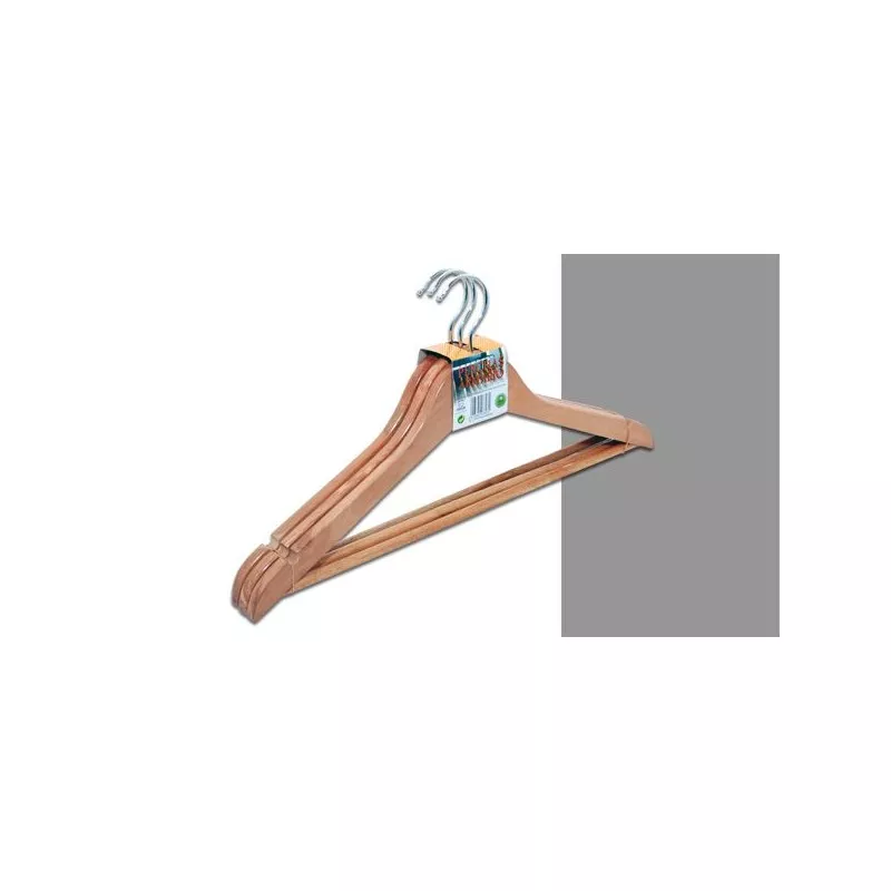 PERCHA MADERA JUEGO 3 P. INALSA 7323 color natural con diseño elegante y acabado liso para colgar prendas.