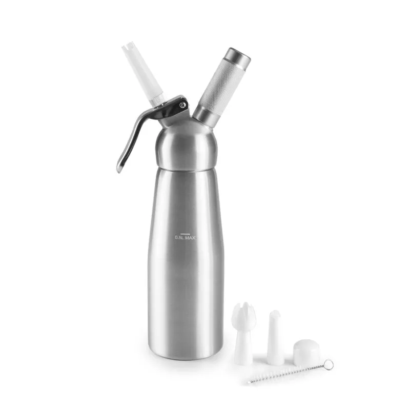 Montador de espuma Ibili 0,5 L 750905 de aluminio con dos boquillas y cepillo de limpieza incluido.