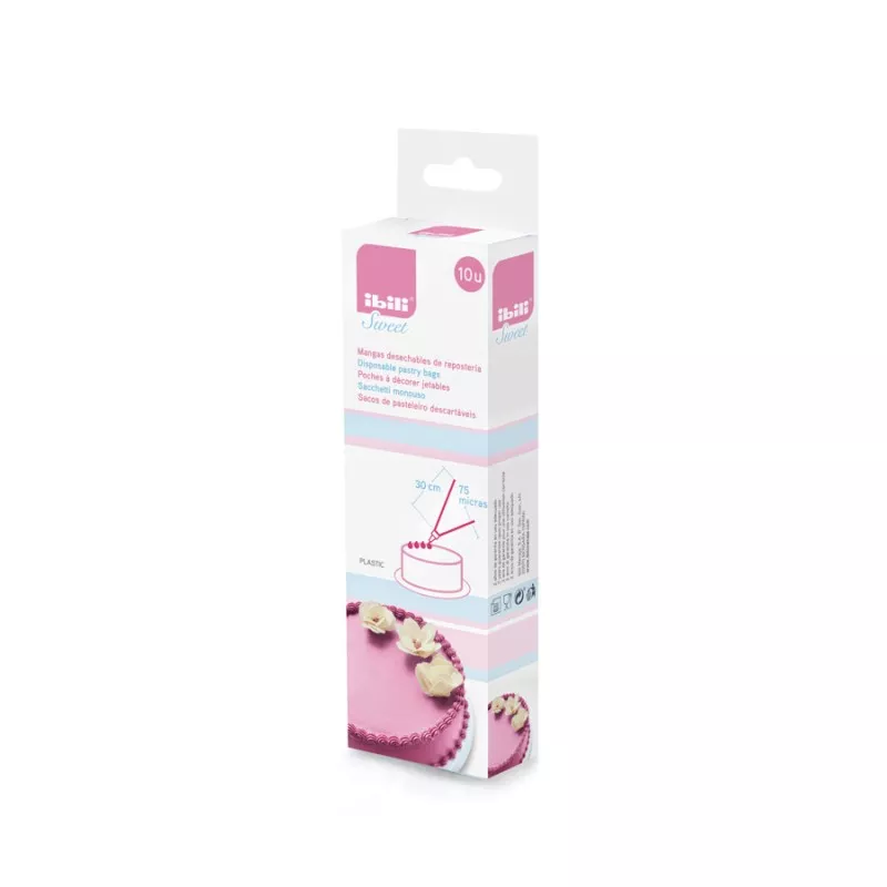 Manga pastelera desechable Ibili 760055, rollo 10 uds, 55 cm, color blanco, material plástico resistente, fácil uso.