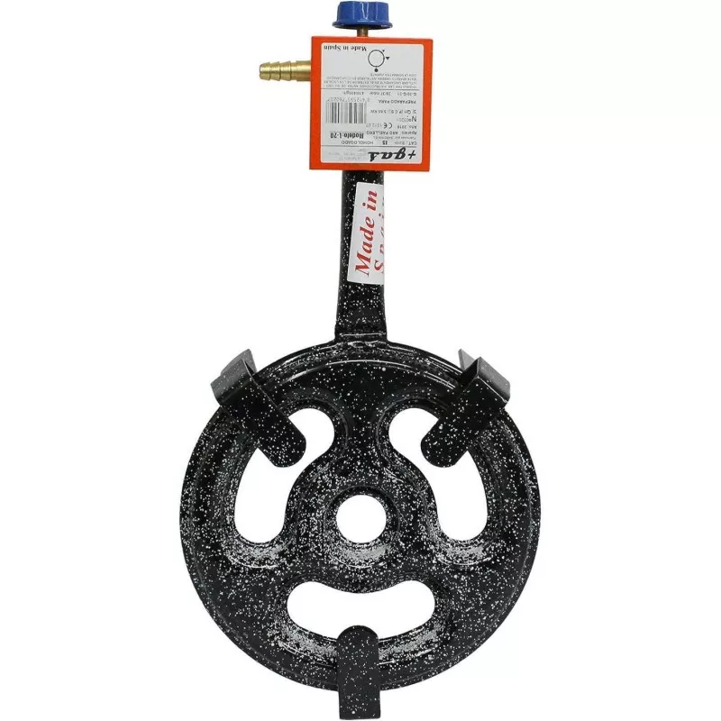 Paellero gas butano Garcima 200 mm 1 aro de hierro fundido negro con diseño robusto y una potencia óptima para cocinar.