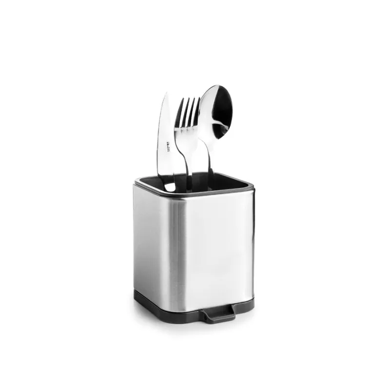 Portacubiertos cuadrado acero inoxidable Ibili Eureka 797230 con diseño moderno y acabado pulido, ideal para cocina.