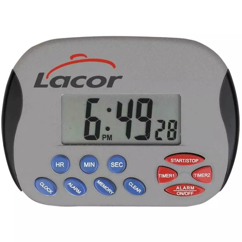 RELOJ DIGITAL COCINA LACOR RFº 60805 en color gris con pantalla grande y botones para temporizador y alarma