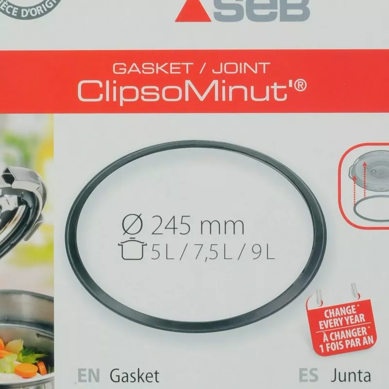Junta goma olla Tefal Clipso Minut 5-7,5L X1010007 24,5 cm negra de silicona resistente al calor