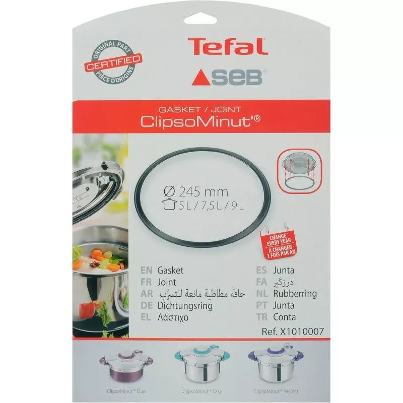 Junta goma olla Tefal Clipso Minut 5-7,5L X1010007 24,5 cm de material elastómero negro y diseño resistente para cocción segura