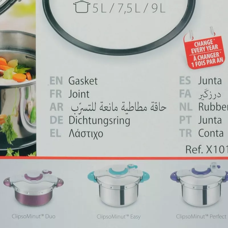 Junta goma olla Tefal Clipso Minut 5-7,5L X1010007 24,5 cm de goma negra con diseño específico para olla a presión